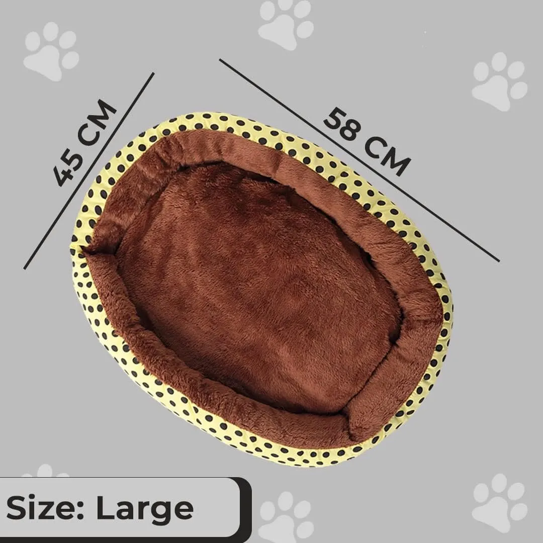 Kuber Industries Dog & Cat Bed|Soft Plush Top Pet Bed|Oxford Cloth Polyester Filling| Washable Dog Bed|Circular Cat Bed with Rise-Edge Pillow|QY039YC-L|Yellow & Coffee(Pack of 2)